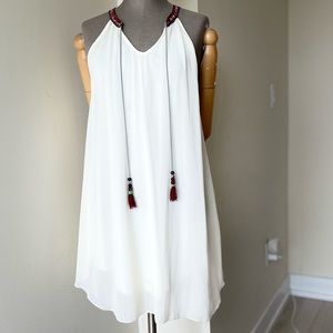 Jella Couture White Boho Dress, with Tassels - M